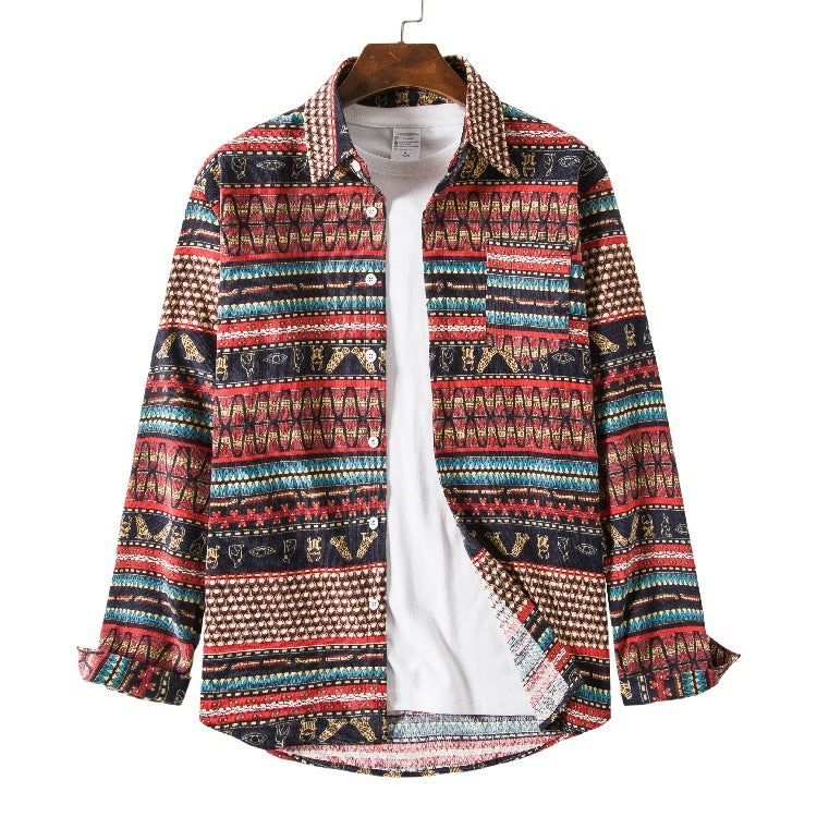 Men's Tribal Pattern Print Casual Button-Up Shirt