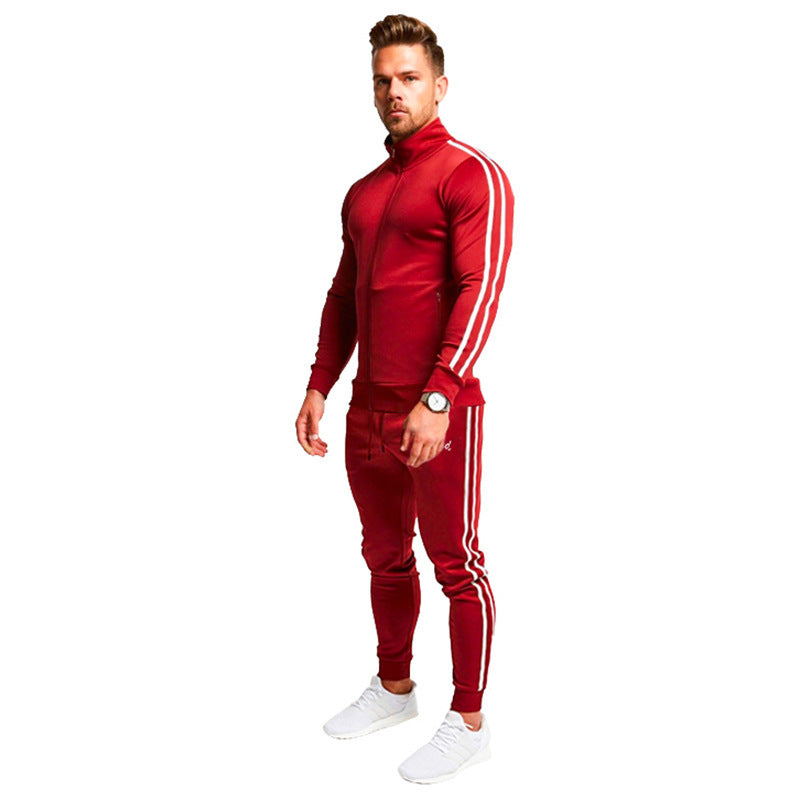 Men's Double Striped Long-Sleeve Sweatpants Set