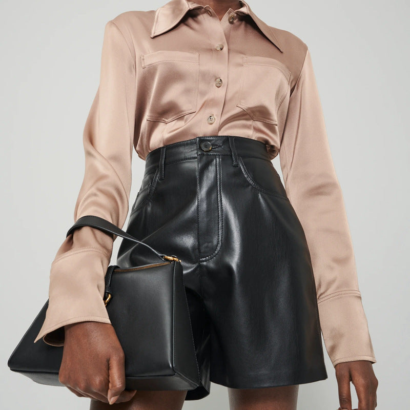 Casual Commuter PU Leather High Waist Straight Shorts