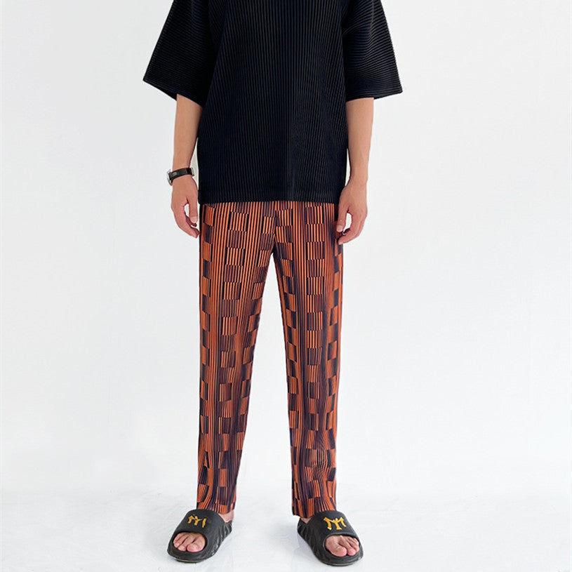 Men's Fashion Plaid Pleated Geometric Slack Pants