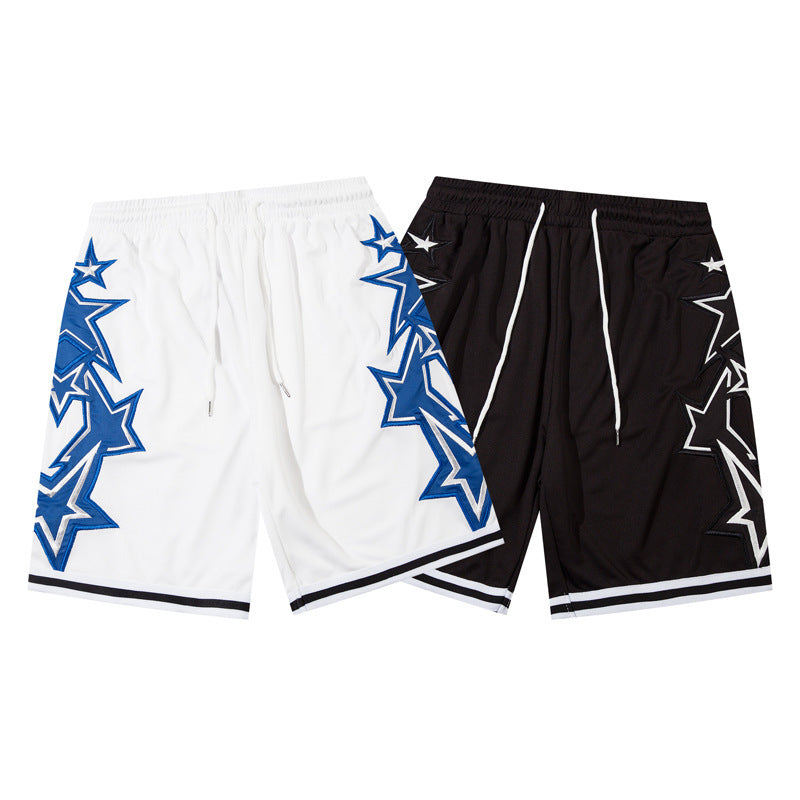 Men's Street Embroidered Star Design Loose Basketball Shorts