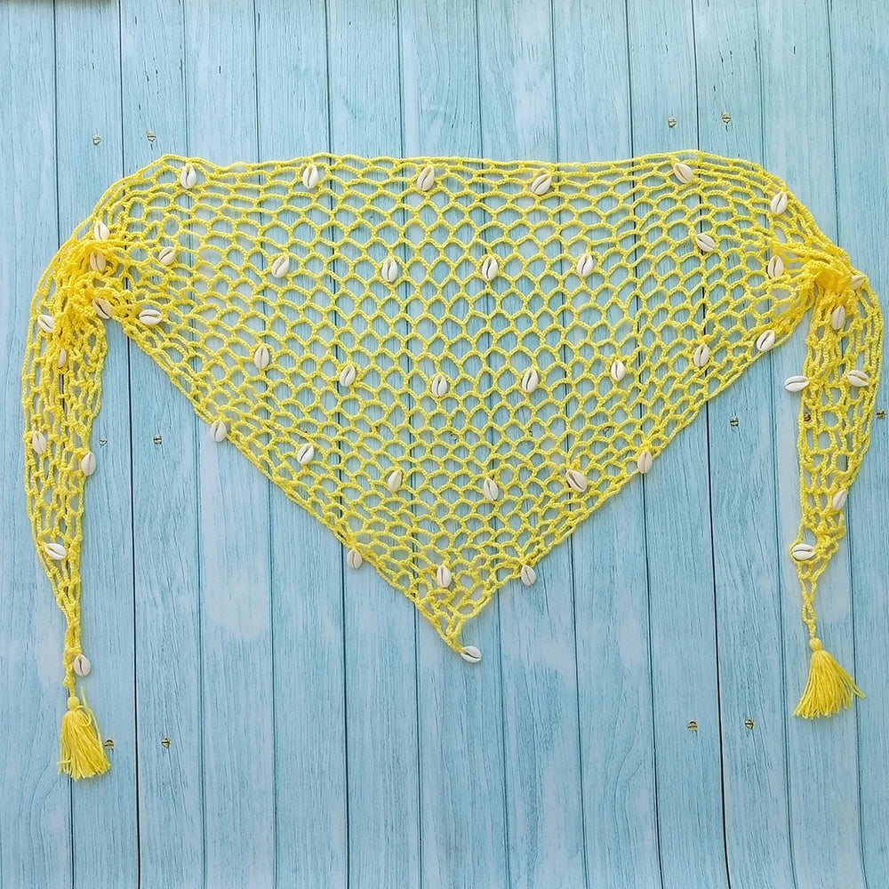 Triangle Shawl with Seashell Net Bikini Cover Up