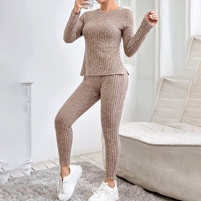 Two-Piece Ribbed Knit Casual Sweat Set