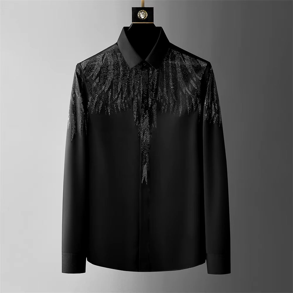 Men's Vintage Wing Rhinestone Button-Up Dress Shirt