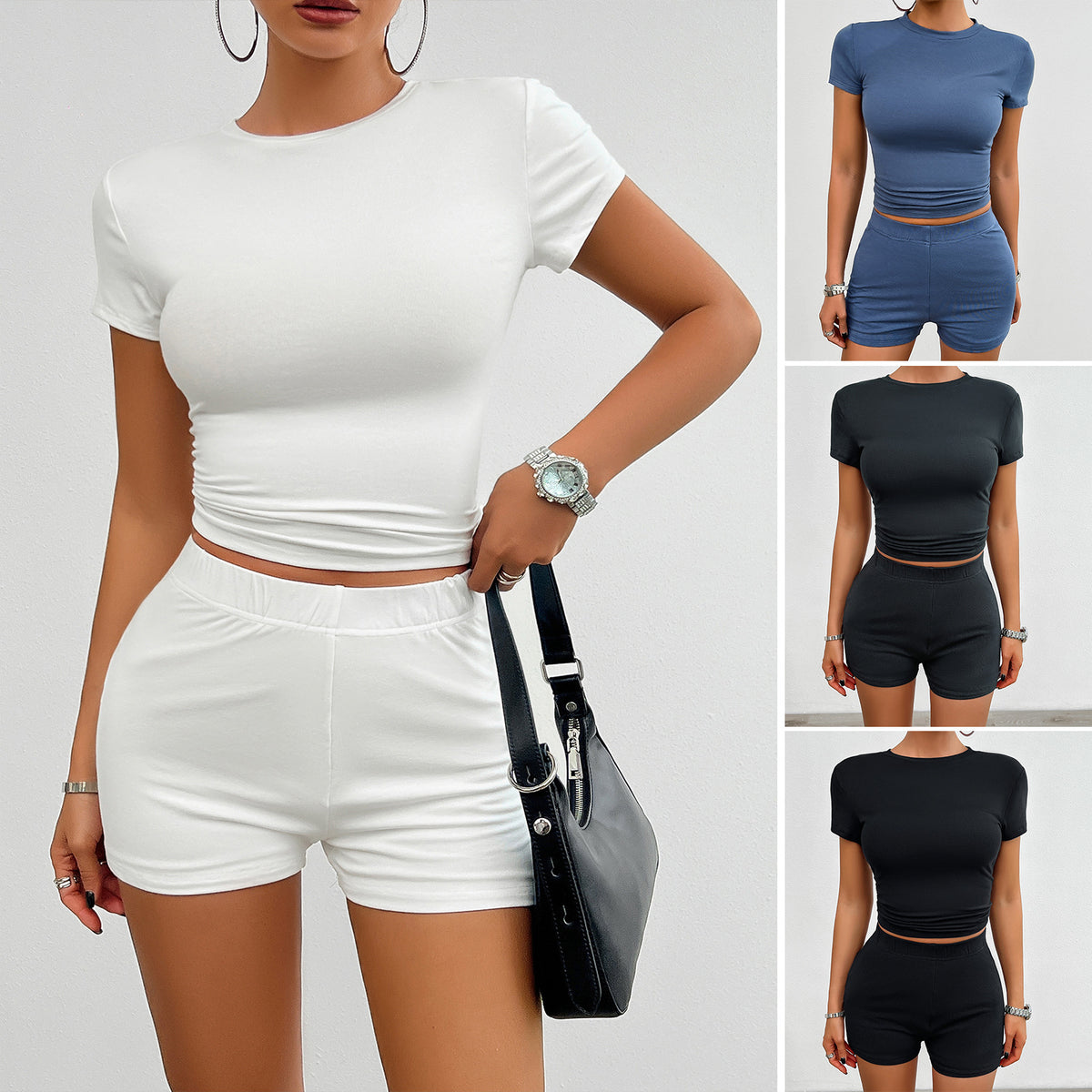 2-Piece Elastic Basic Sports Top and Short Set