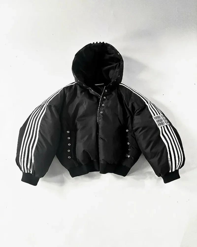 Graffiti Print Classic Y2K Striped Loose Cotton-Padded Zipper Puffer Jacket