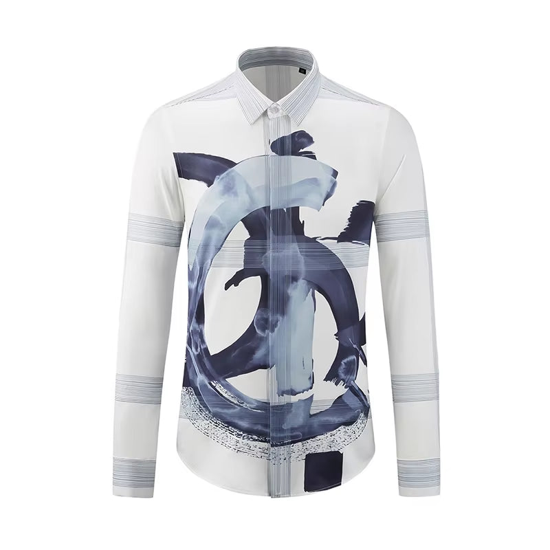 Premium Water-Brush Letter Print Design Button-Up Shirt