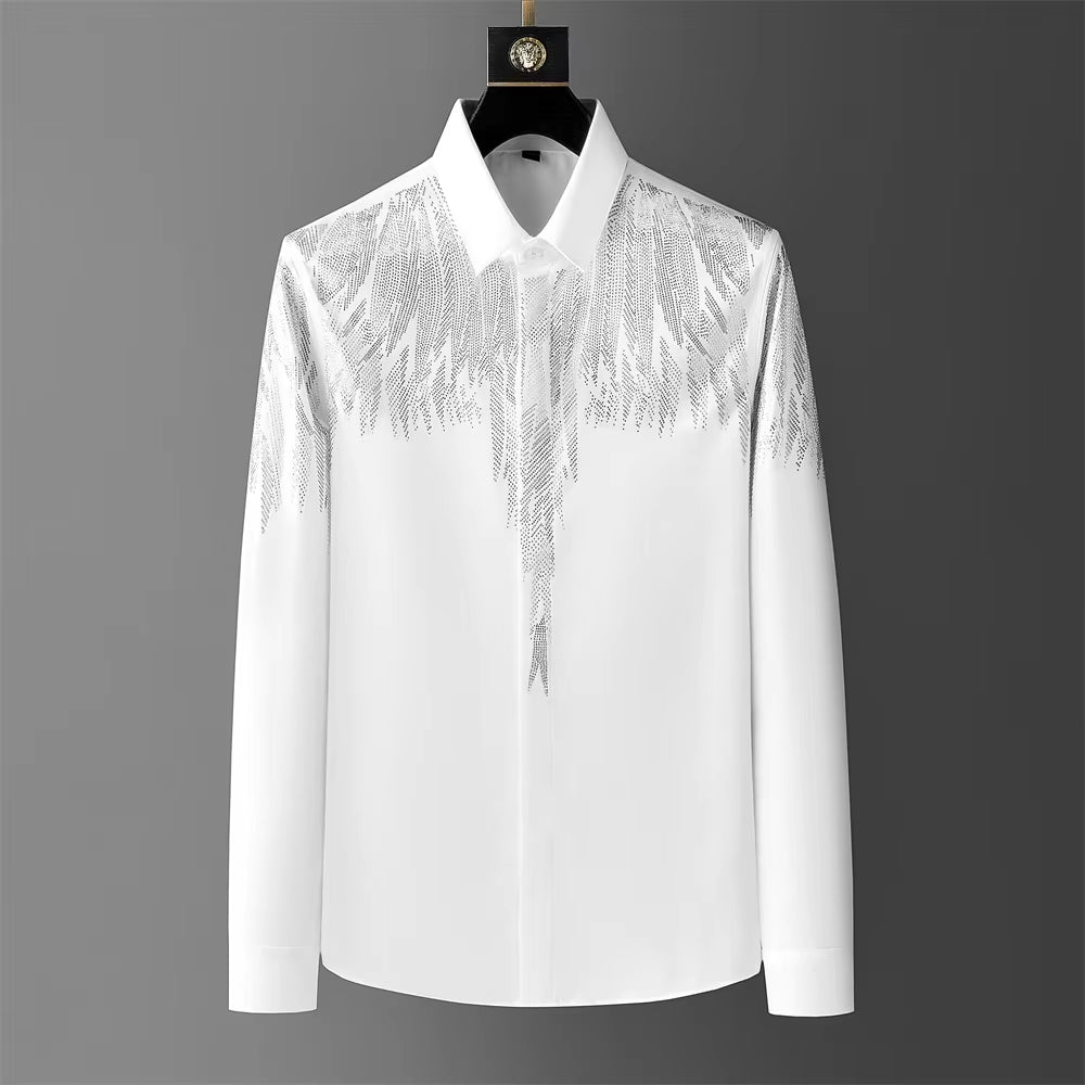 Men's Vintage Wing Rhinestone Button-Up Dress Shirt