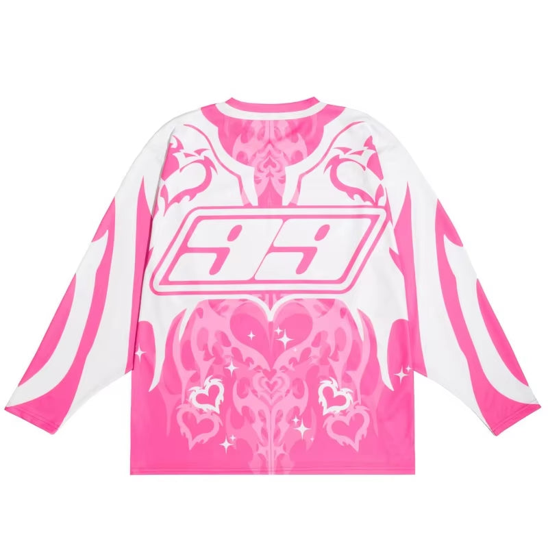 Y2K Retro Jersey Aesthetics Love Pattern Motorcycle Gothic Pullover