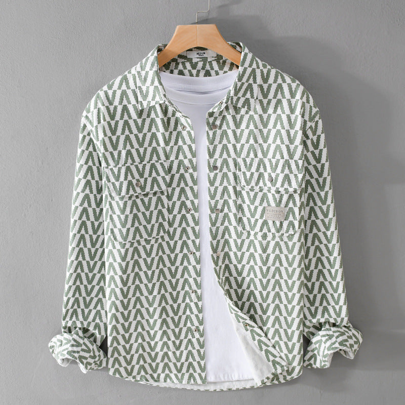 Men's Casual Patterned Print Button-Up Shirt