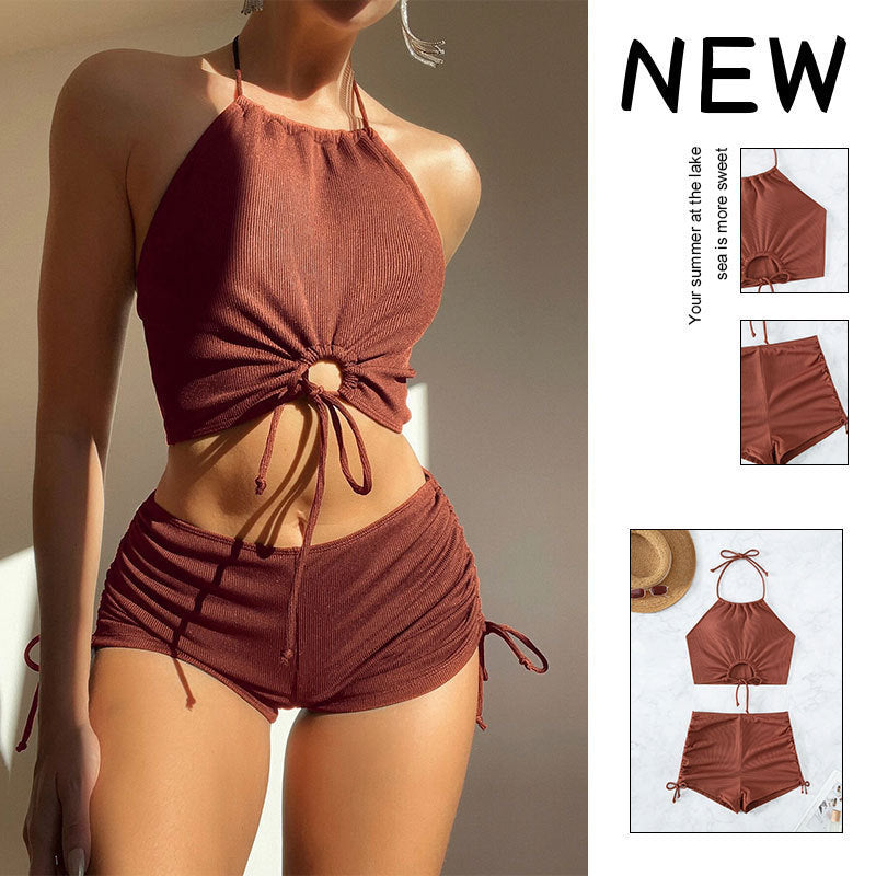 Halter Neck Drawstring Fashion Bikini Suit Set