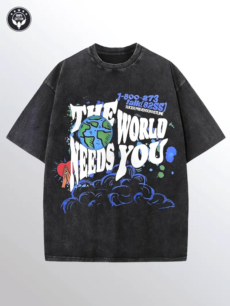 Men's Washed "The World Needs You" Graphic T-Shirt