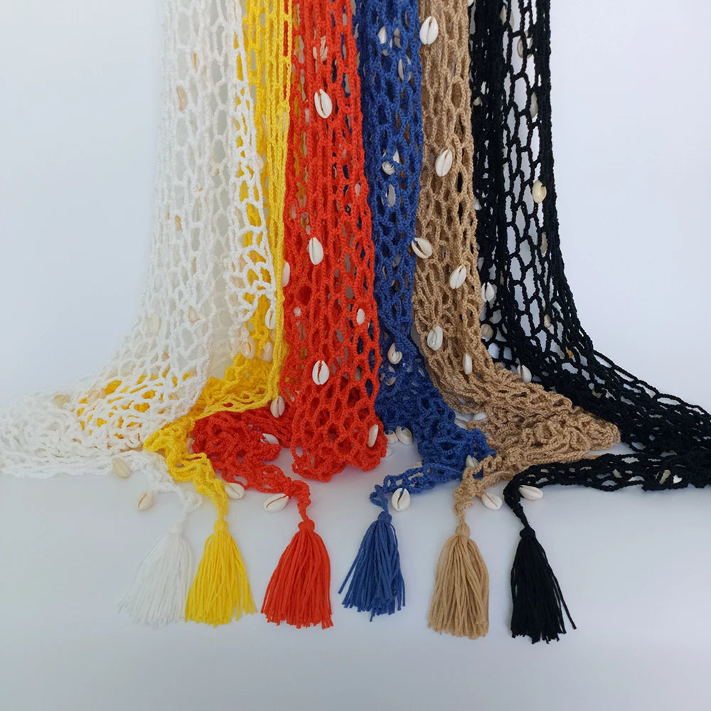 Triangle Shawl with Seashell Net Bikini Cover Up