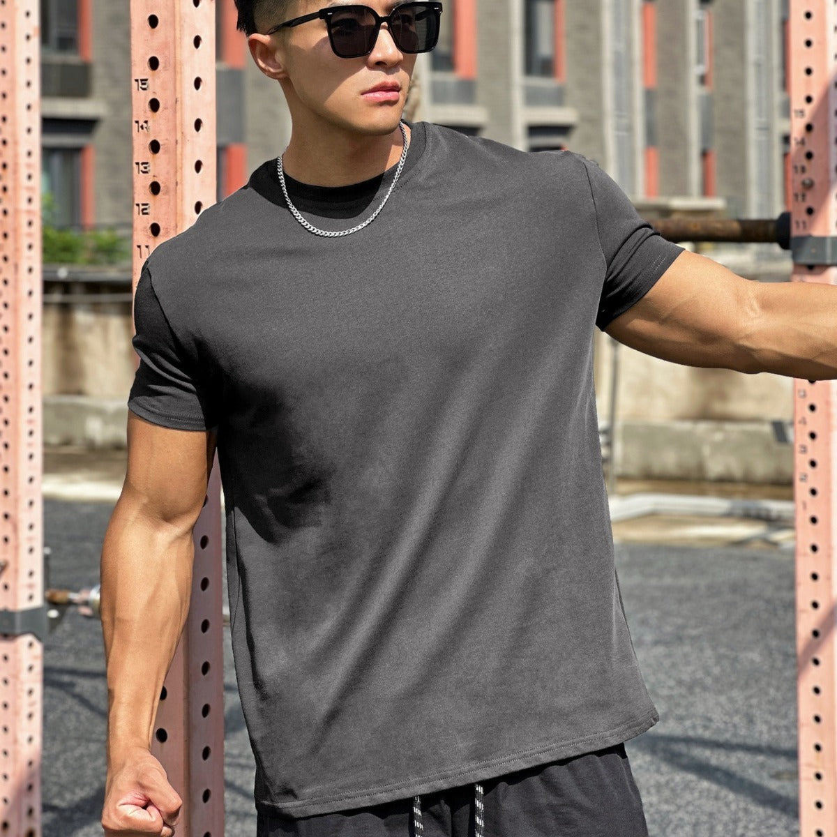 Men's Cotton Solid Muscle Fitness T-Shirts Ripped