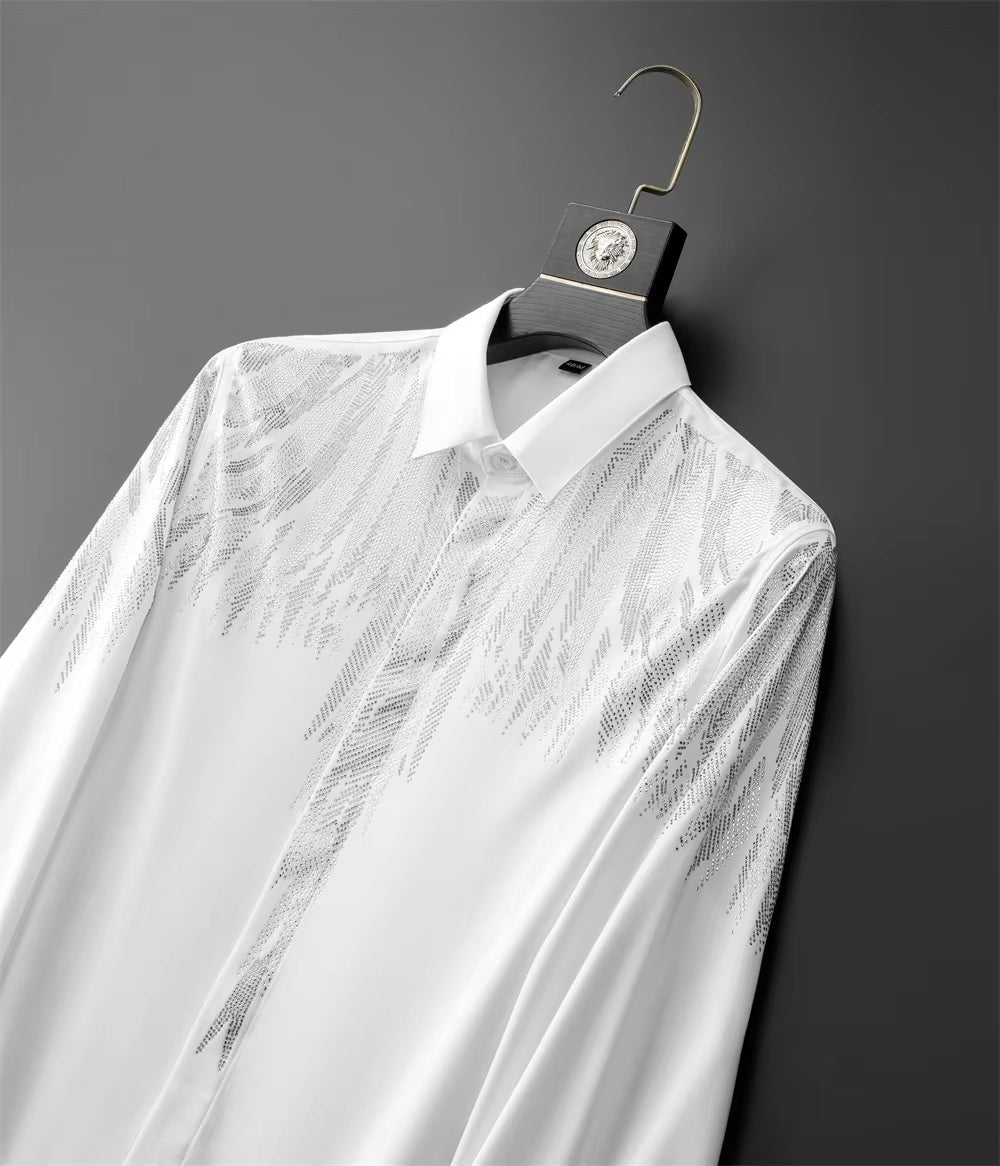 Men's Vintage Wing Rhinestone Button-Up Dress Shirt