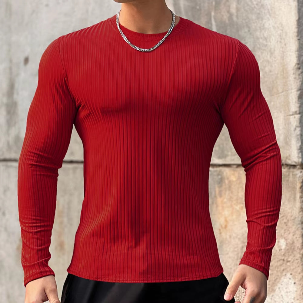 Ribbed Quick-Dry Fitness Casual Long Sleeve Shirt