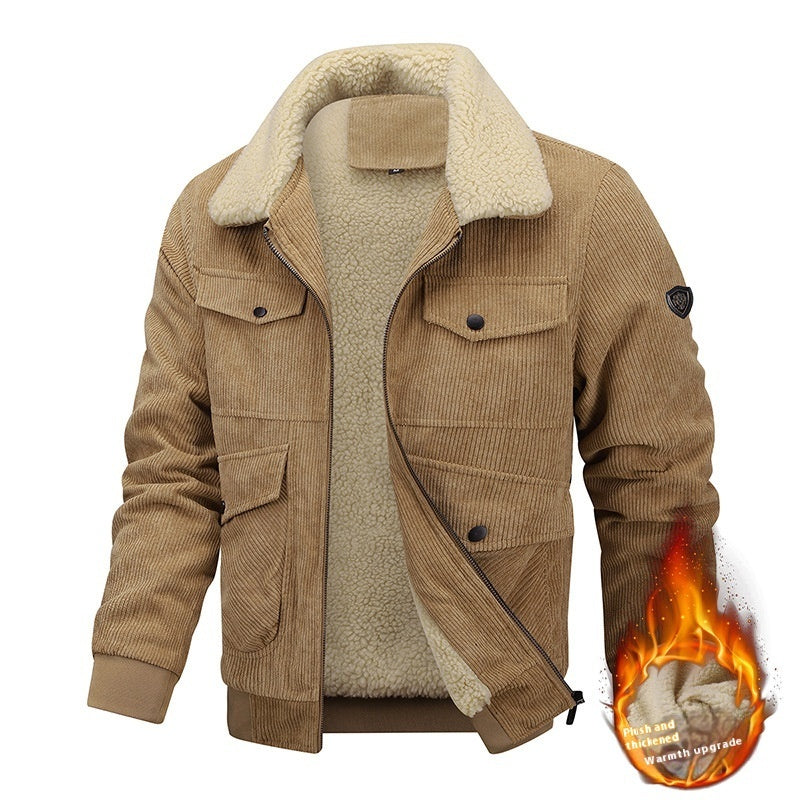 Thicken Fleece Lined Multi-Pocket Lapel Jacket