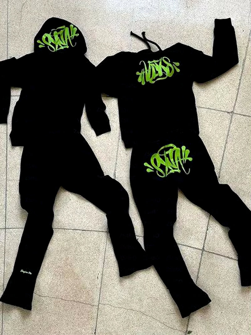 Y2K Street Fashion Graffiti 2-Piece Tracksuit Set Unisex