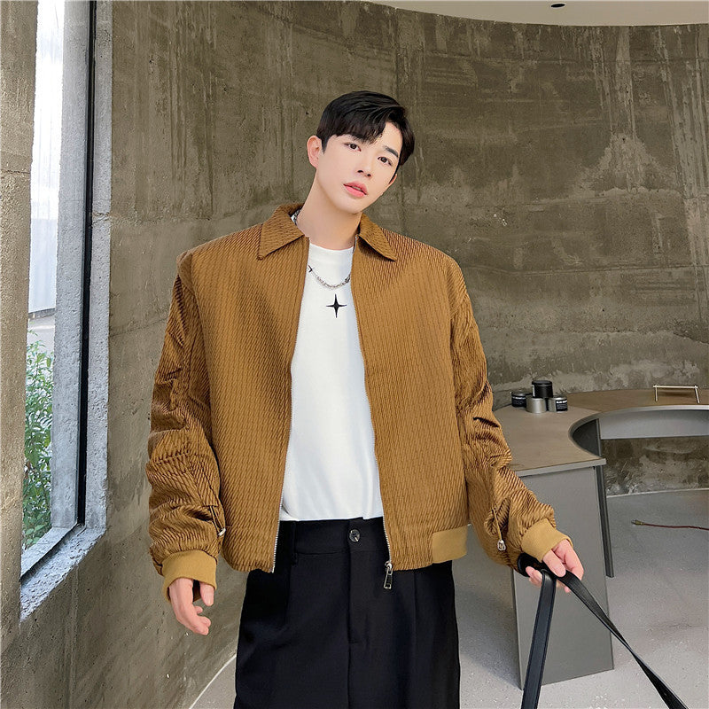 Lapel Tooling Drawstring Sleeve Pleated Jacket