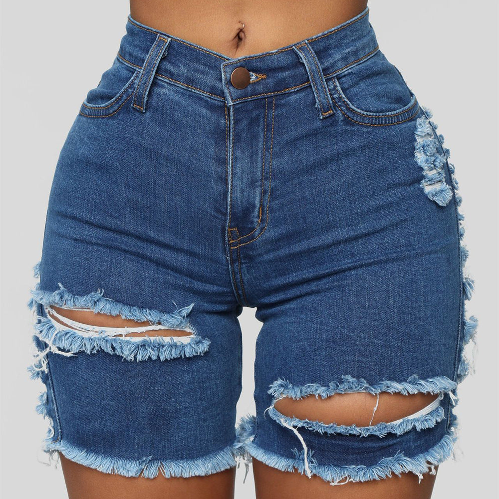 Shredded High-Rise Stretch Jean Shorts