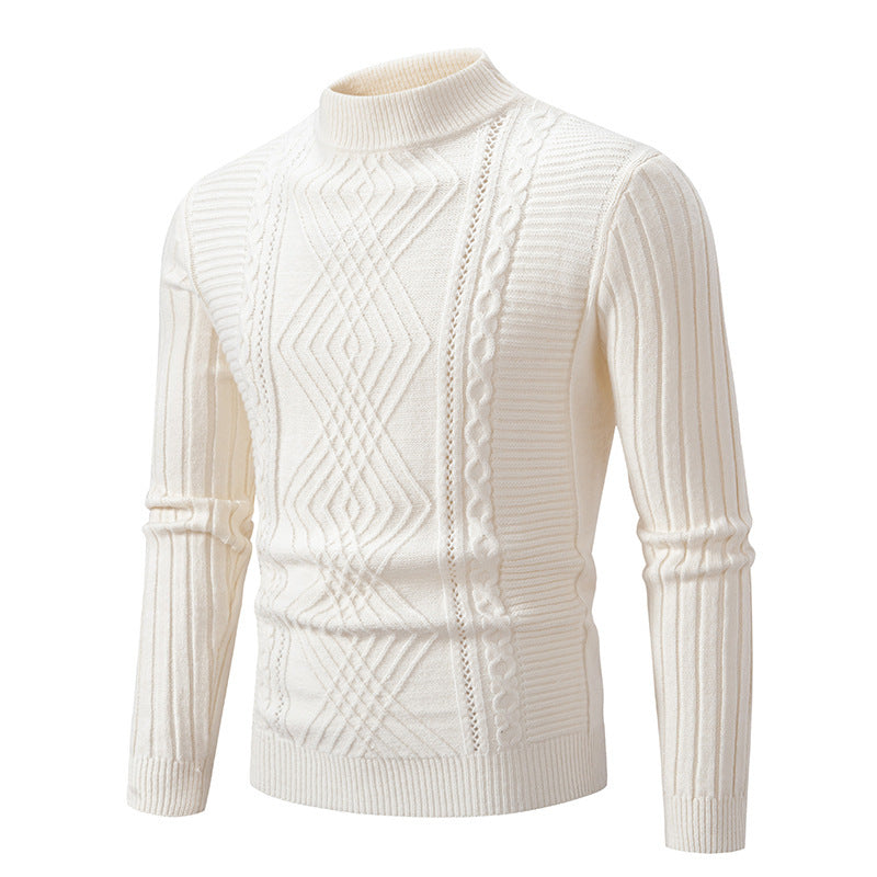 Men's Solid Color Aran Collar Sweater