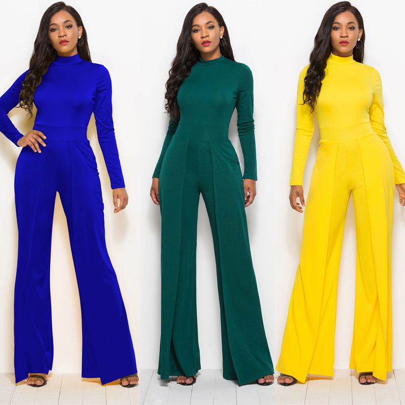 Ribbed Midriff Wide Leg Jumpsuit