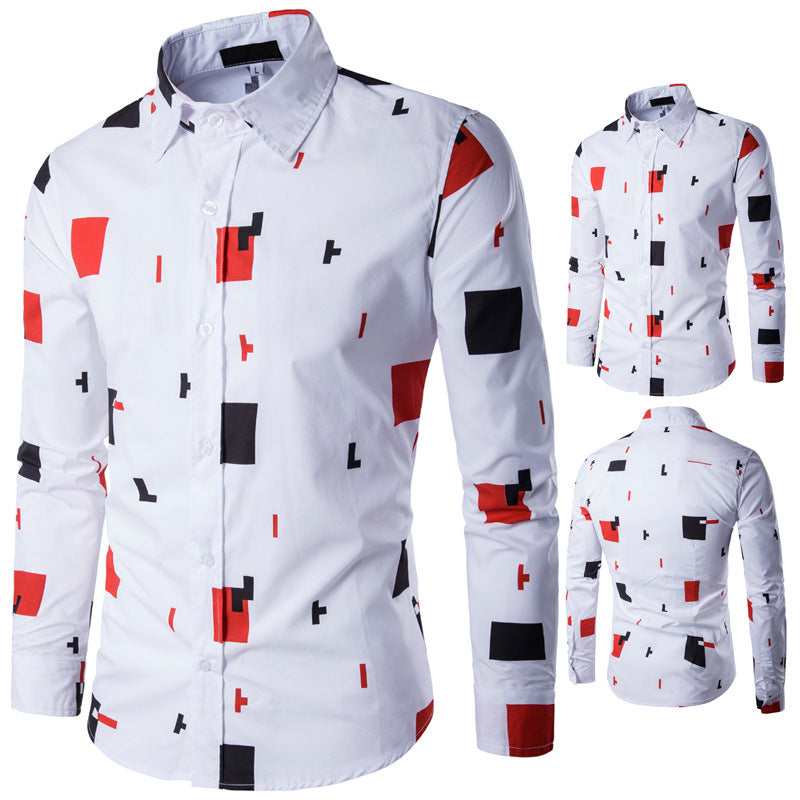 Mens Casual Shape Pattern Button Shirt