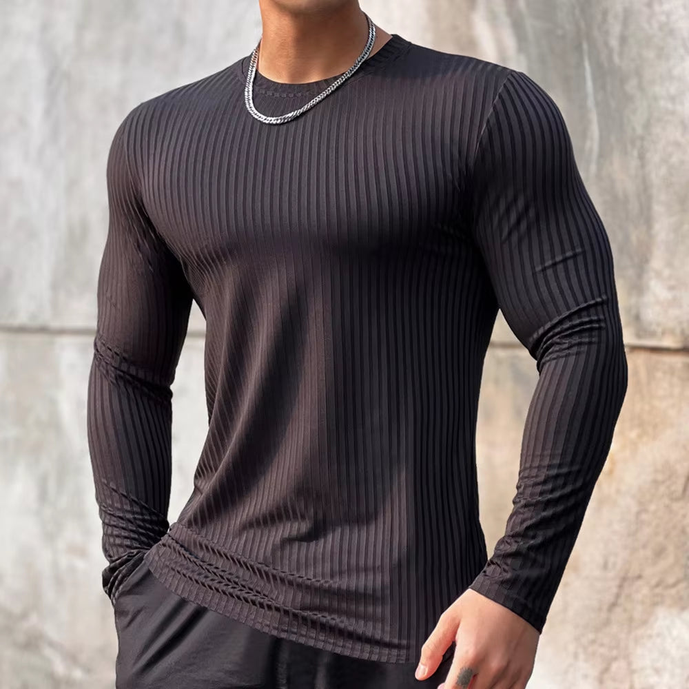 Ribbed Quick-Dry Fitness Casual Long Sleeve Shirt