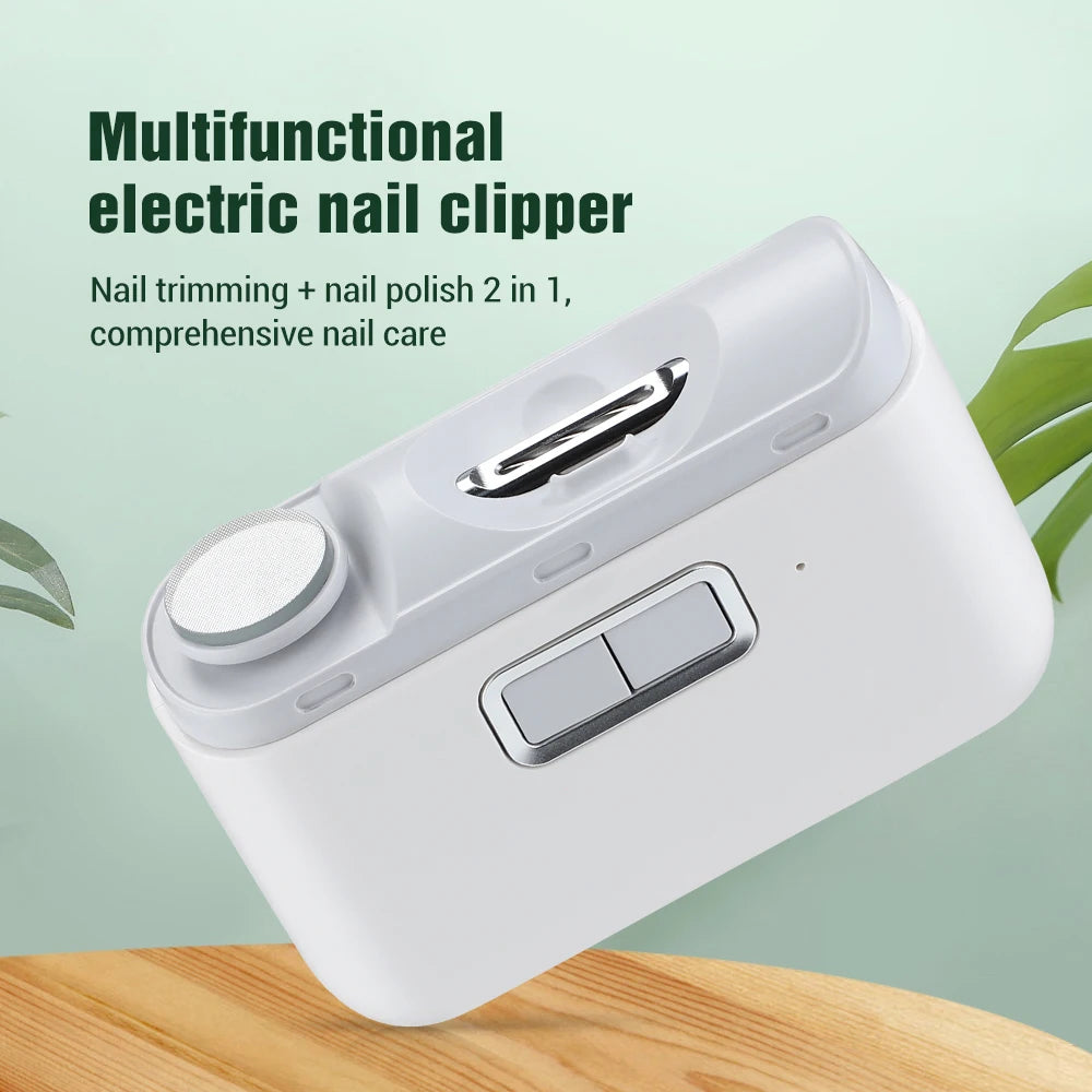 2 in 1 Electric Nail Clipper Cutter with LED Light Automatic Nail Grinder Trimmer