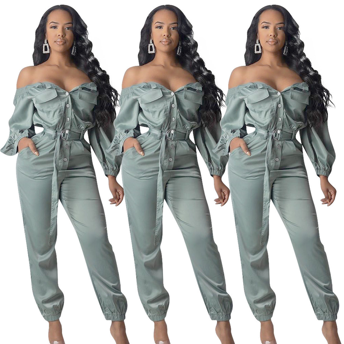 Relaxed Off-Shoulder Polyester Jumpsuit