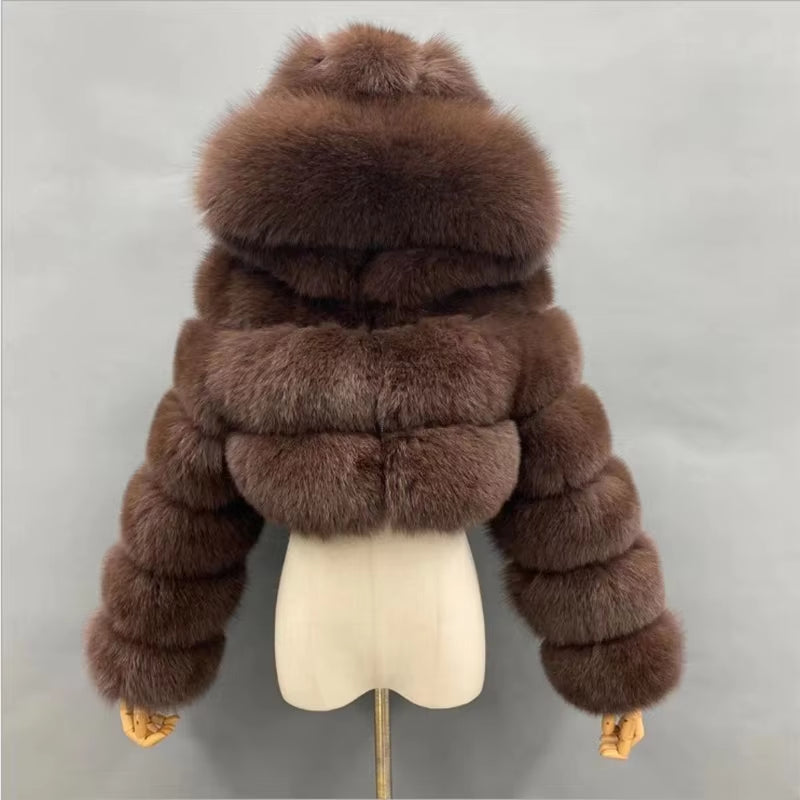 Hooded Fluffy Cropped Faux Fur Coats 