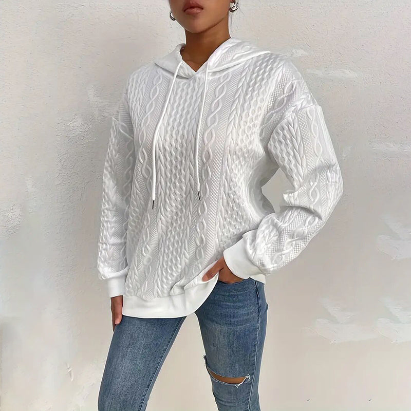 Women's Argyle Pattern Loose Hooded Pullover Sweatshirt