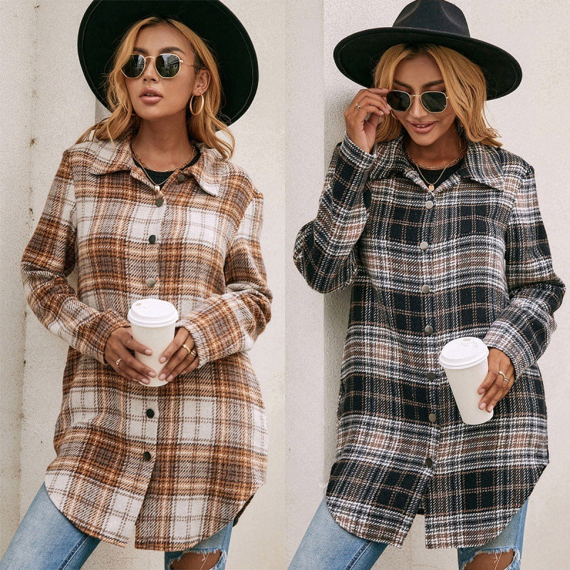 Loose Casual Plush Plaid Shirt Jacket