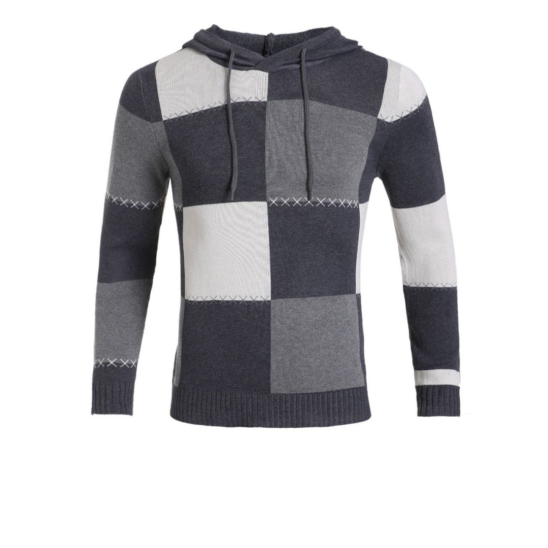 Plaid Stitching Knitwear Fashion Hoodie