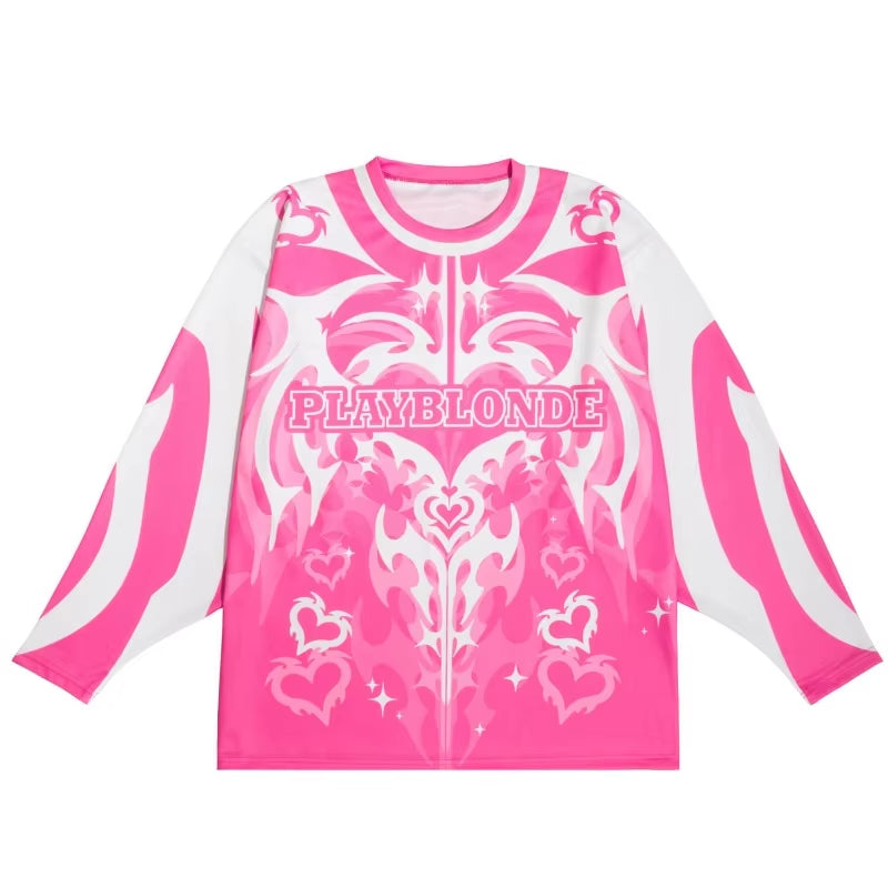 Y2K Retro Jersey Aesthetics Love Pattern Motorcycle Gothic Pullover