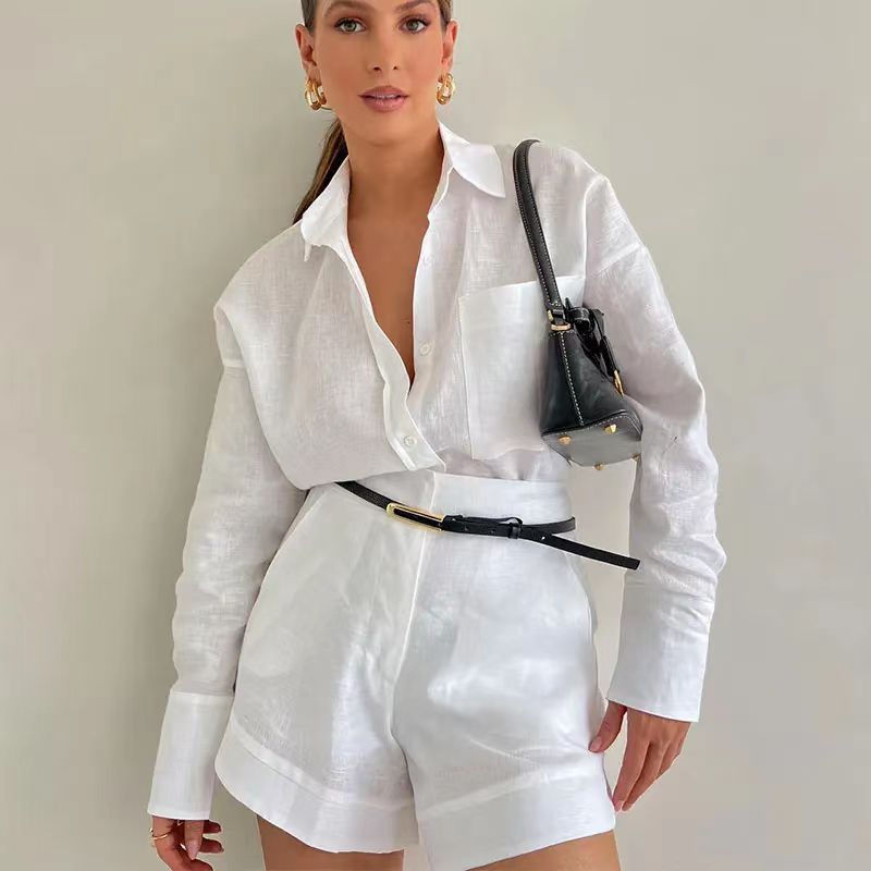 Lightweight Business Casual Pocket Button-Up and High-Rise Shorts Set
