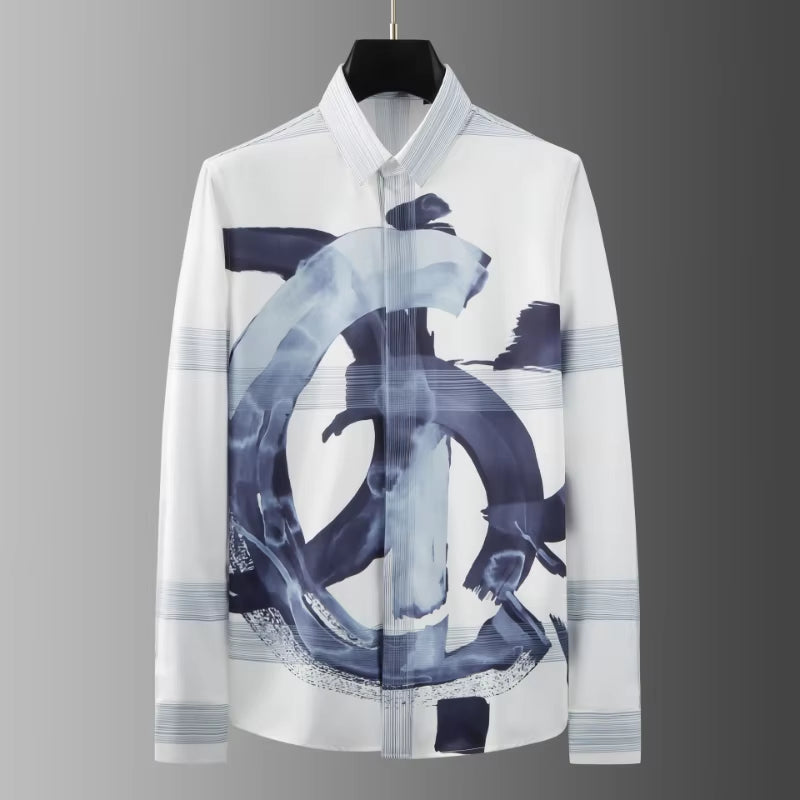 Premium Water-Brush Letter Print Design Button-Up Shirt