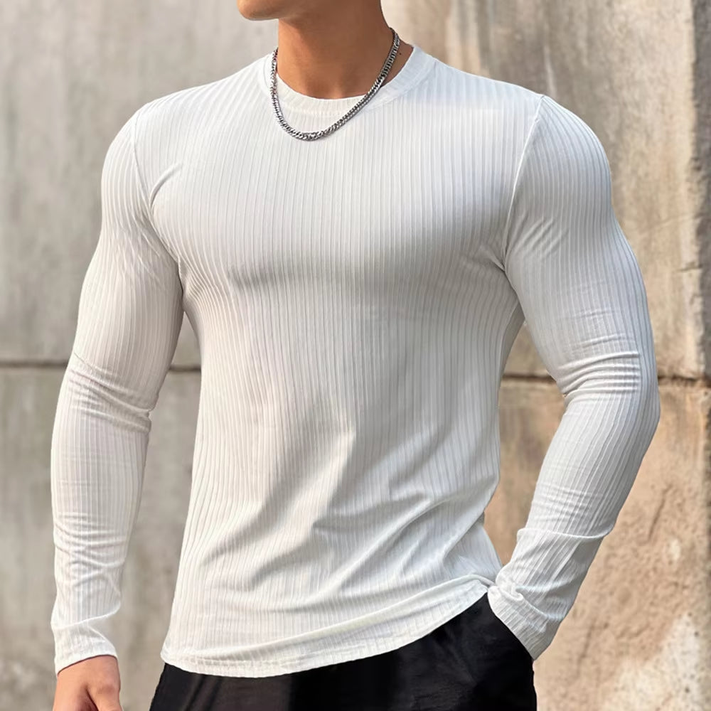 Ribbed Quick-Dry Fitness Casual Long Sleeve Shirt