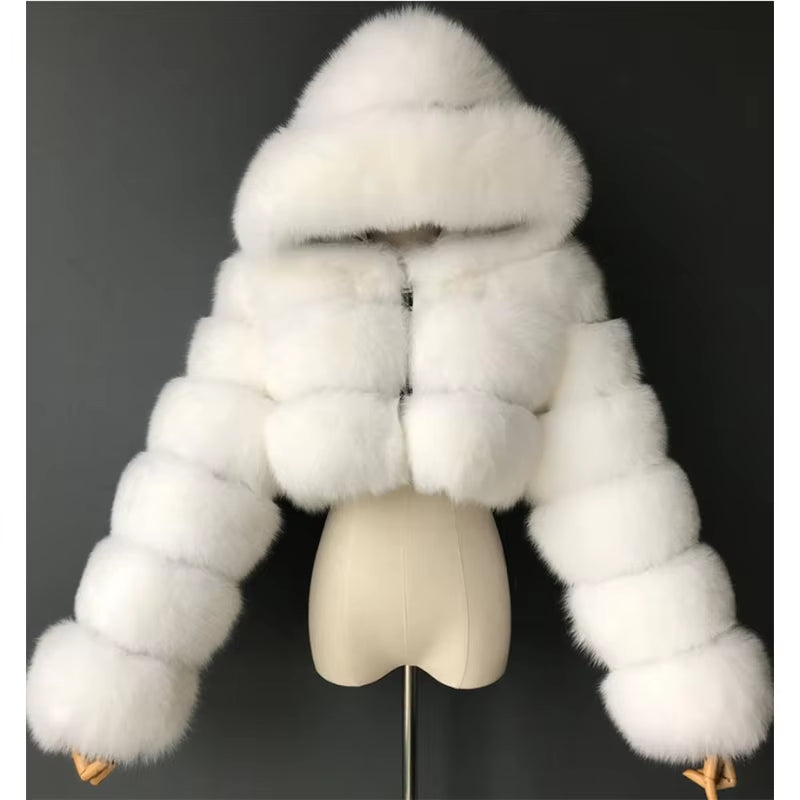 Hooded Fluffy Cropped Faux Fur Coats 