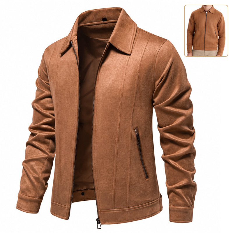 Solid Suede Lapel Zipper Jacket