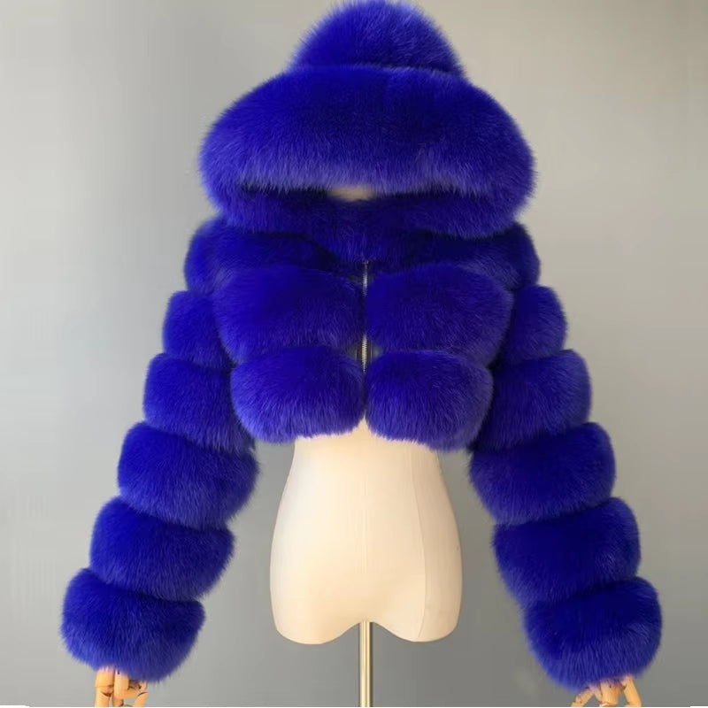 Hooded Fluffy Cropped Faux Fur Coats 