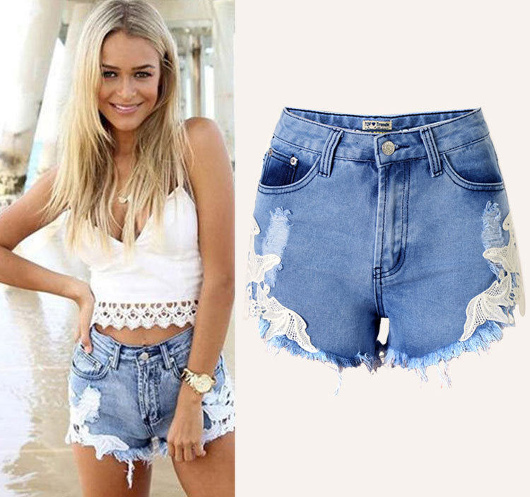 High Waist Lace Embroidered Beach Resort Boho Ladies Shorts