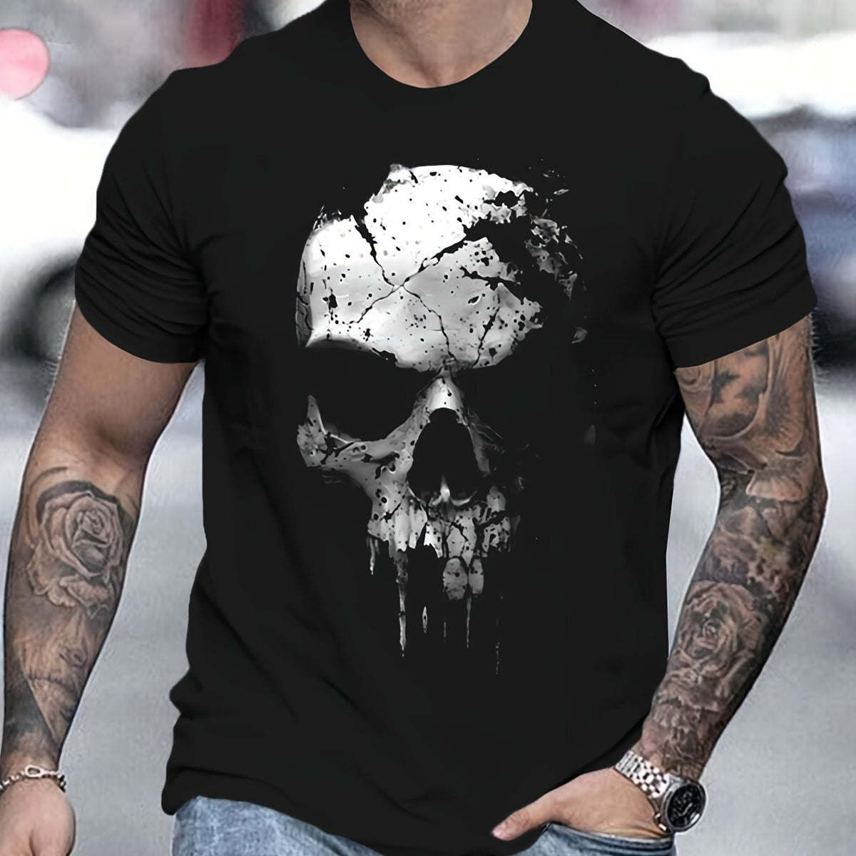 Men's Skull Print Graphic Tee