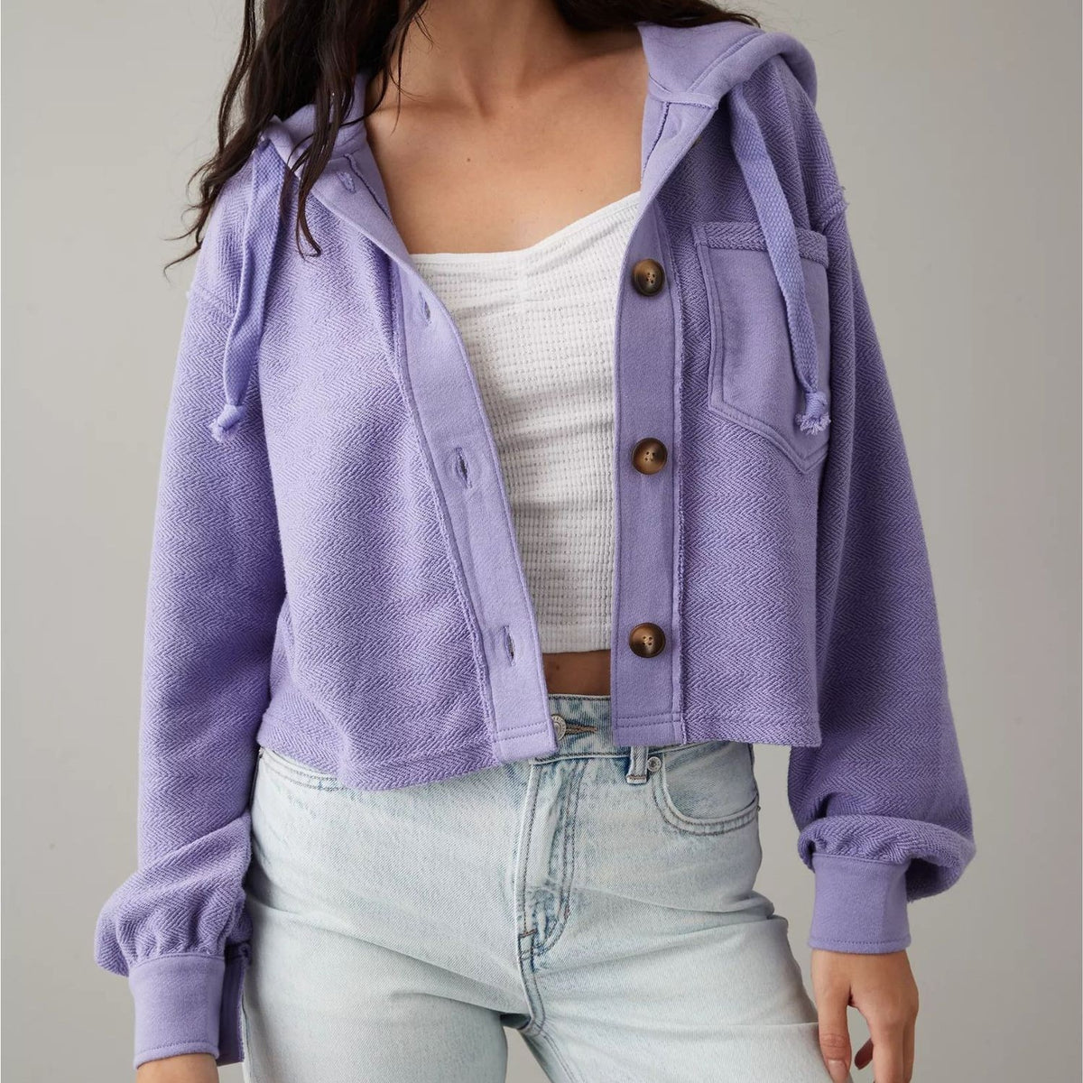 Cropped Pullover Hooded Sweater Jacket