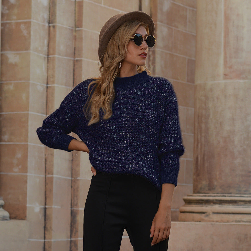 Thick Crew Neck Plain Wool Sweater