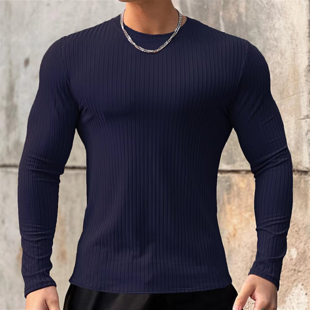 Ribbed Quick-Dry Fitness Casual Long Sleeve Shirt