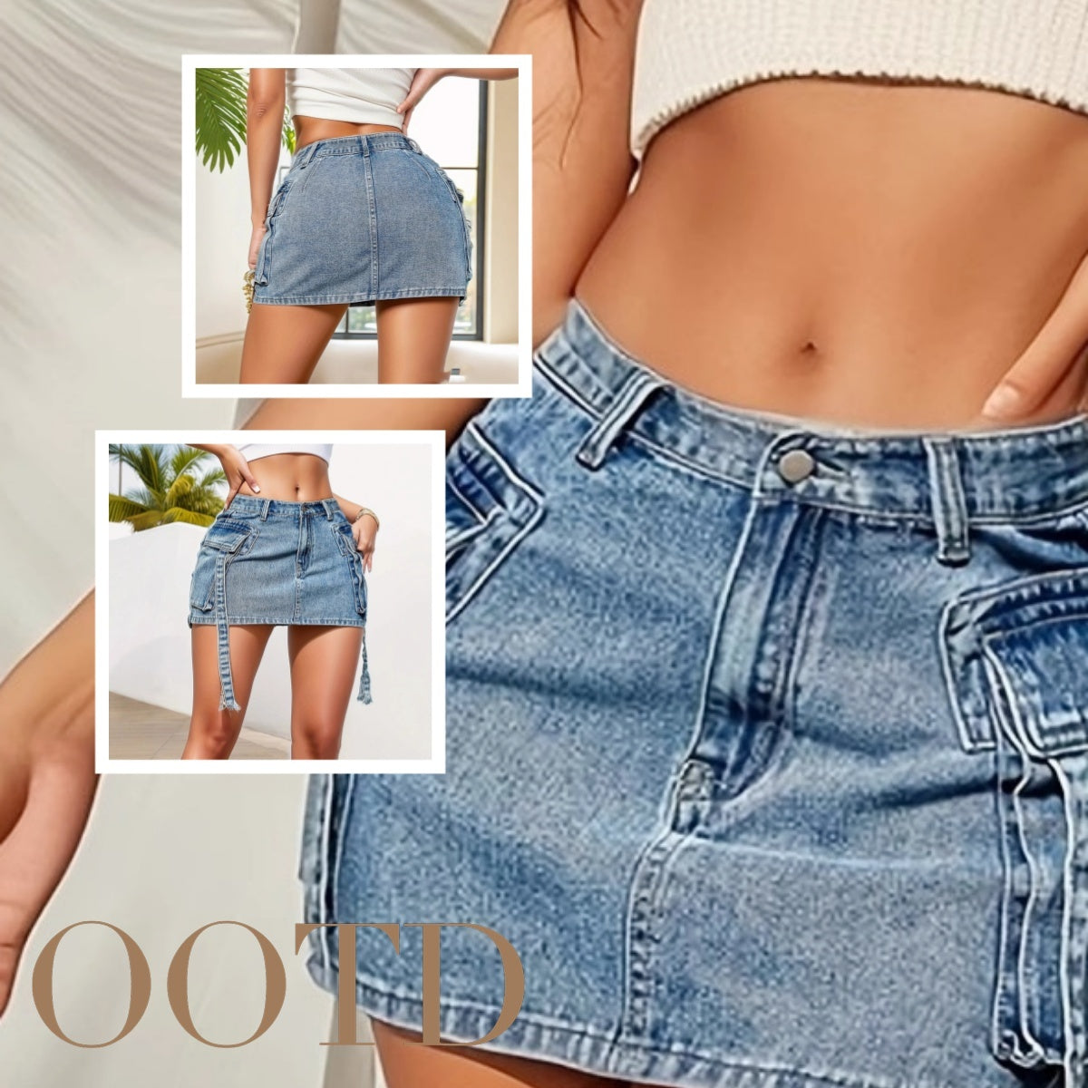 Fashion Y2k Denim Mini Skirt Low Rise Pencil Jean Tassel Short