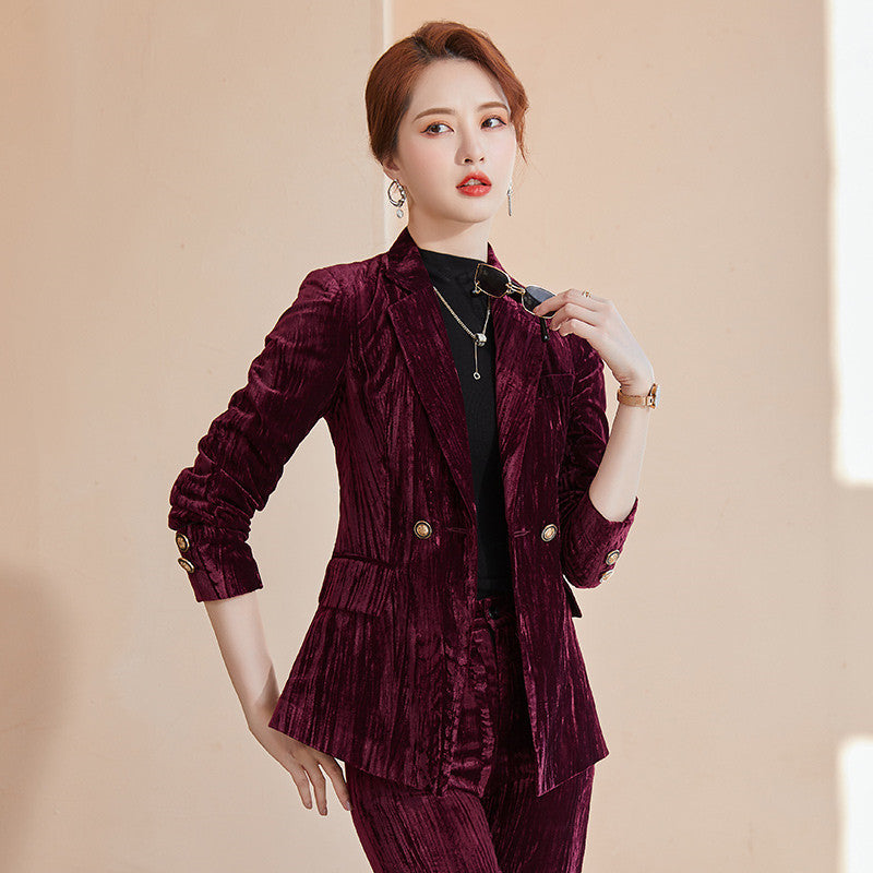 Women's Slim Fitting Single-Breasted Velvet Suit Set