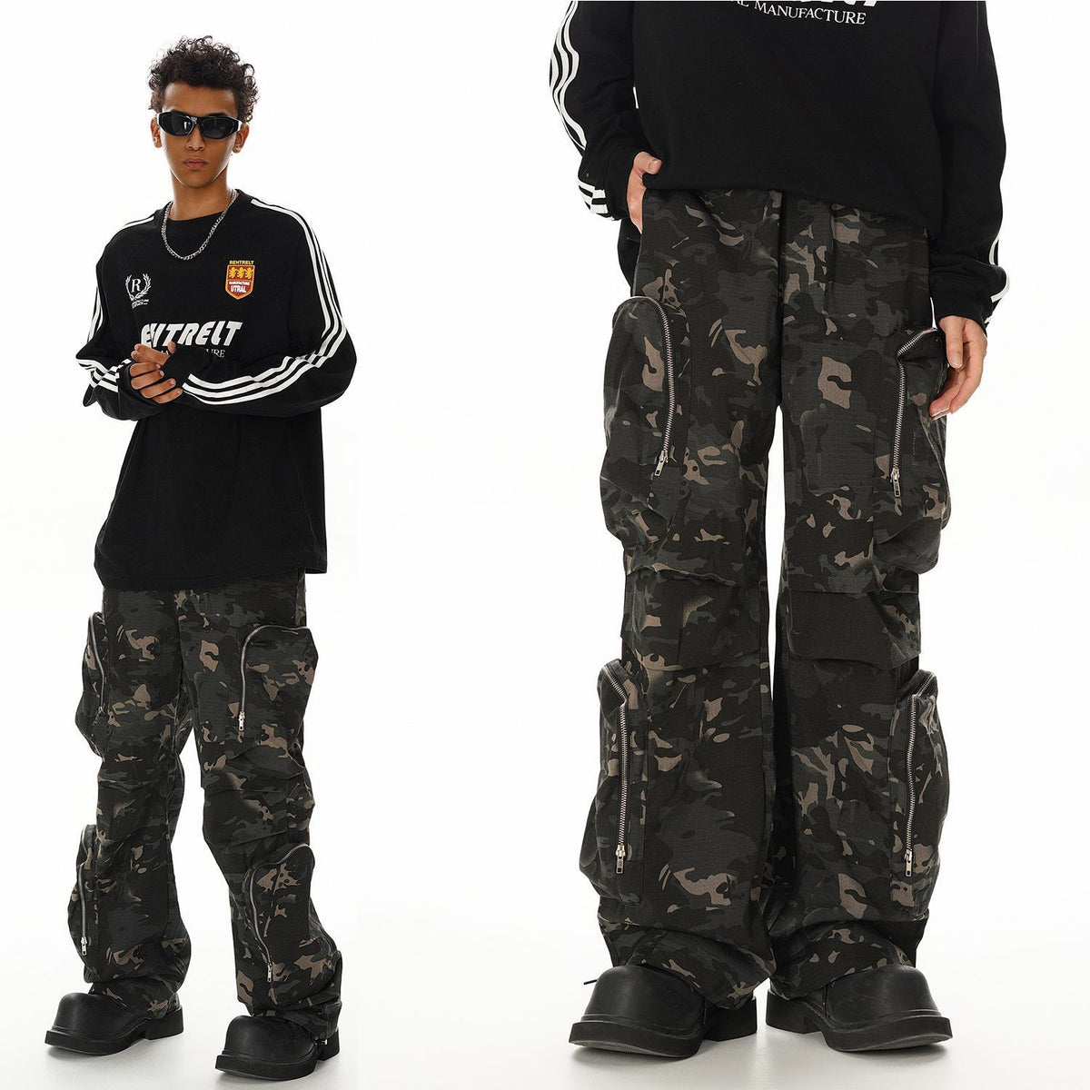 *Men's Jungle Camouflage Multi-Pocket Wide-Leg Cargo Pants