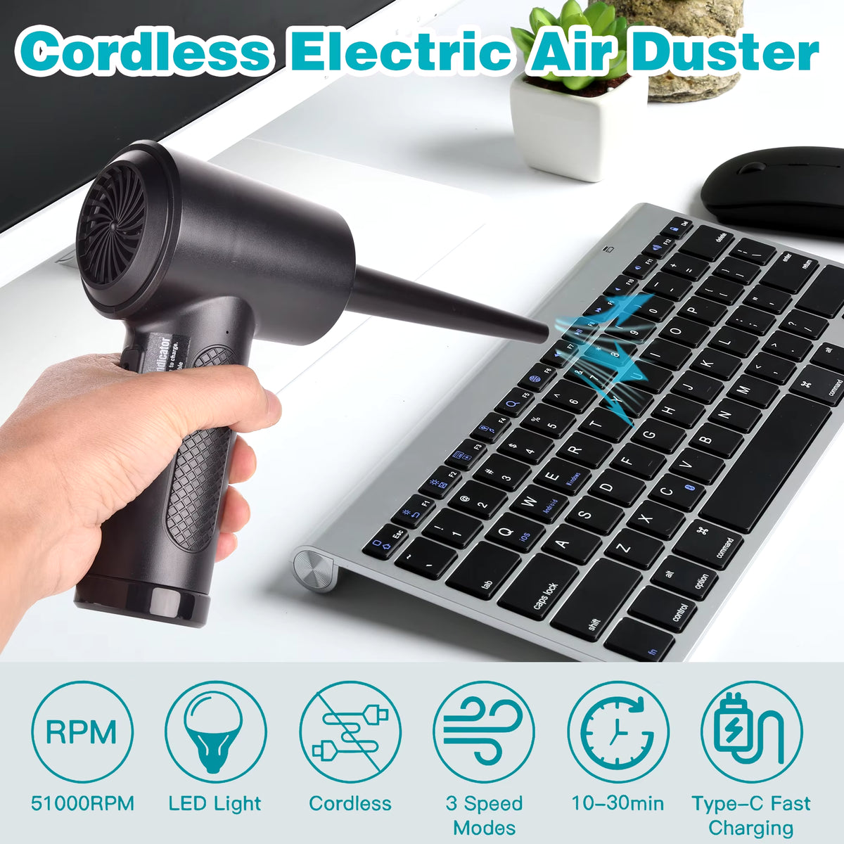 51000RPM LED Cordless Air Duster Computer Keyboard Cleaner 